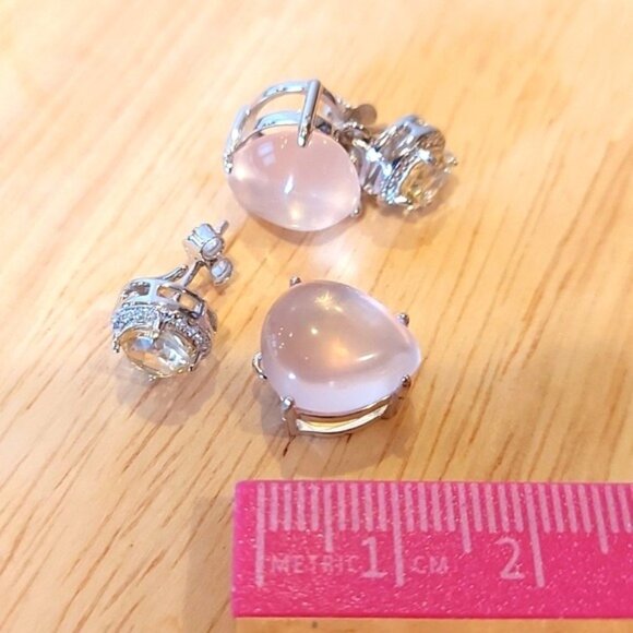 Natural Rose Quartz, Citrine & CZ‎ 925 Sterling Silver Earrings - Picture 12 of 12